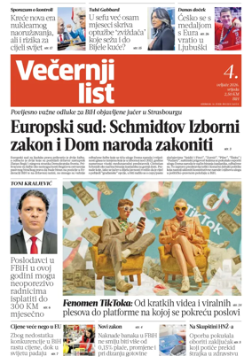 Cover of Vecernji list BiH