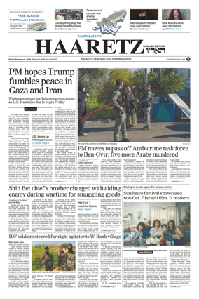 Cover of Haaretz english edition (Friday)