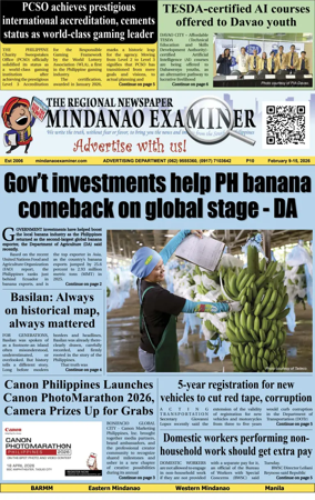 Cover of The Mindanao Examiner Regional Newspaper