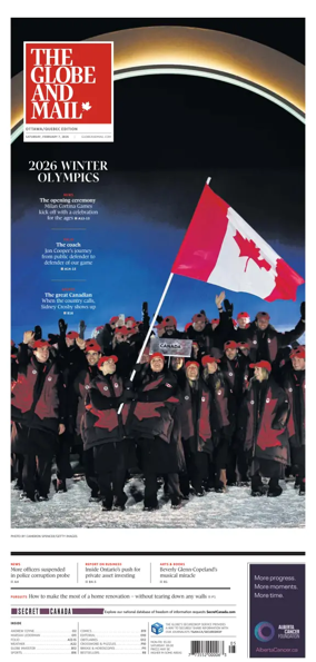 Cover of The Globe and Mail (Ottawa/Quebec Edition)