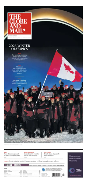 Cover of The Globe and Mail (Prairie Edition)