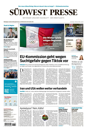 Cover of Sudwest Presse - Metzinger Uracher Volksblatt - Der Ermstalbote