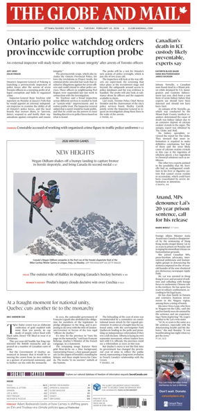 Cover of The Globe and Mail (Ottawa/Quebec Edition)