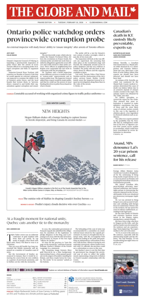 Cover of The Globe and Mail (Prairie Edition)