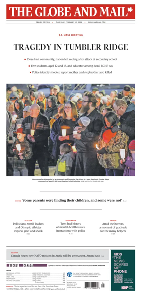 Cover of The Globe and Mail (Prairie Edition)