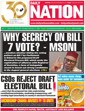 Cover of Daily Nation Newspaper