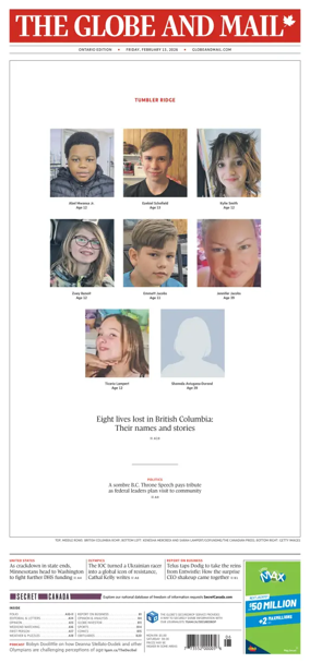 Cover of The Globe and Mail (Ontario Edition)