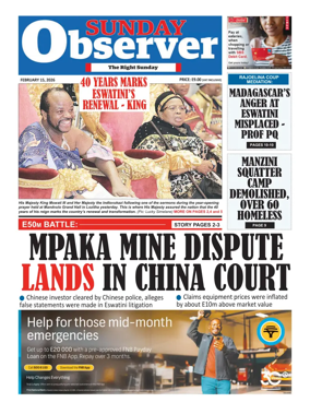 Cover of Sunday Observer (Eswatini)