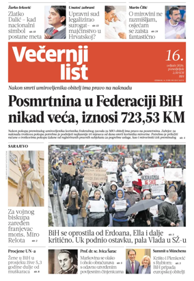Cover of Vecernji list BiH