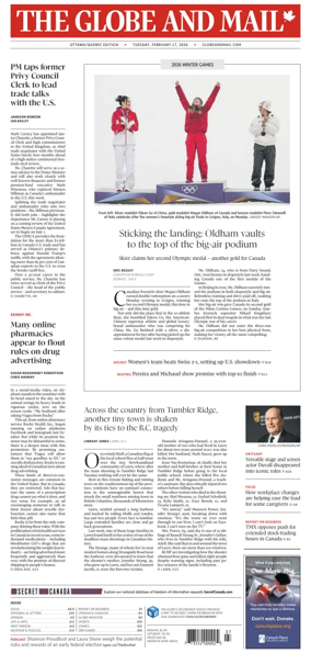 Cover of The Globe and Mail (Ottawa/Quebec Edition)