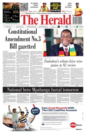 Cover of The Herald (Zimbabwe)