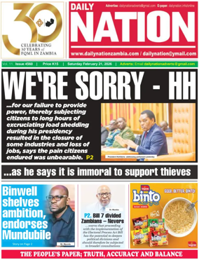 Cover of Daily Nation Newspaper