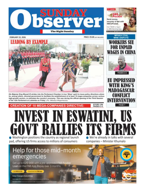 Cover of Sunday Observer (Eswatini)