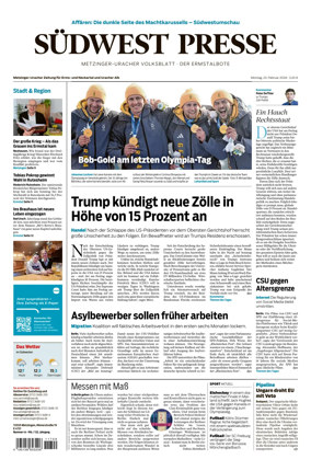 Cover of Sudwest Presse - Metzinger Uracher Volksblatt - Der Ermstalbote