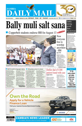Cover of Zambia Daily Mail