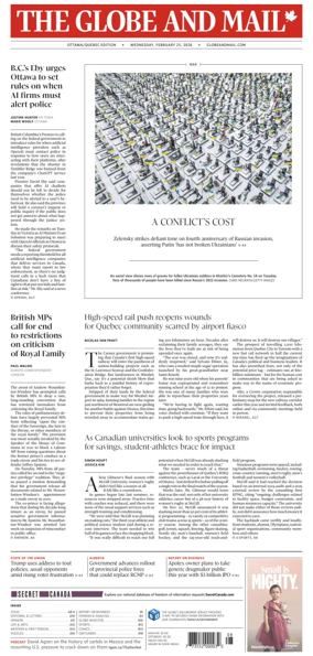 Cover of The Globe and Mail (Ottawa/Quebec Edition)