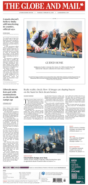 Cover of The Globe and Mail (Ottawa/Quebec Edition)