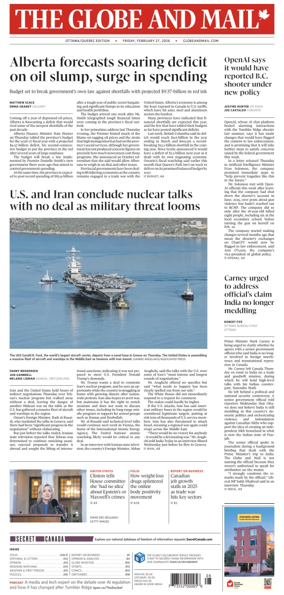 Cover of The Globe and Mail (Ottawa/Quebec Edition)