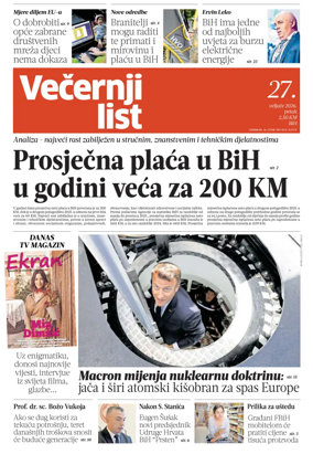Cover of Vecernji list BiH