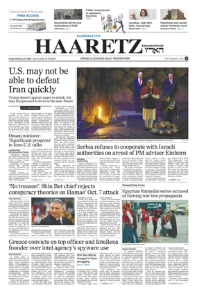 Cover of Haaretz english edition (Friday)