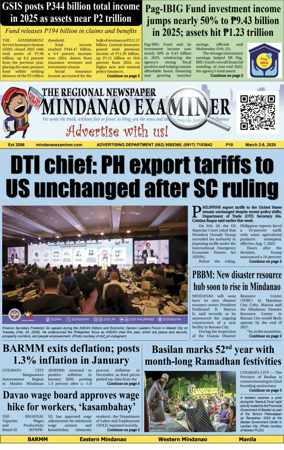 Cover of The Mindanao Examiner Regional Newspaper