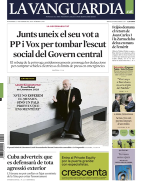 Cover of La Vanguardia (Catalonia - 1st edition)