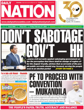 Cover of Daily Nation Newspaper