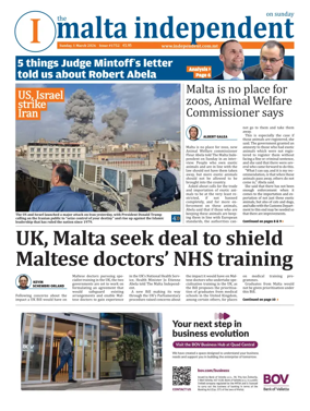 Cover of The Malta Independent on Sunday