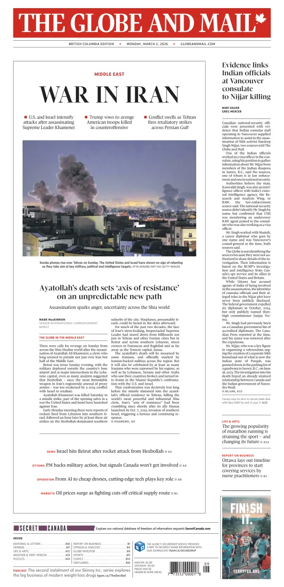 Cover of The Globe and Mail (BC Edition)