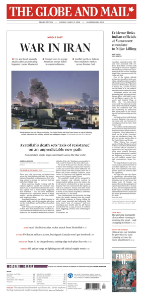 Cover of The Globe and Mail (Prairie Edition)