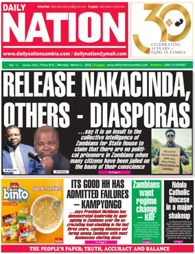 Cover of Daily Nation Newspaper