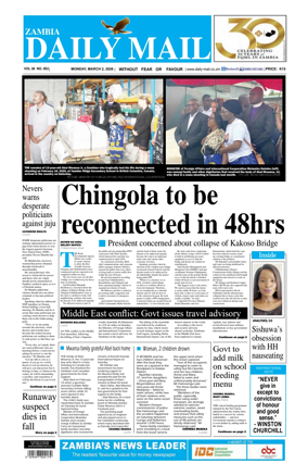 Cover of Zambia Daily Mail