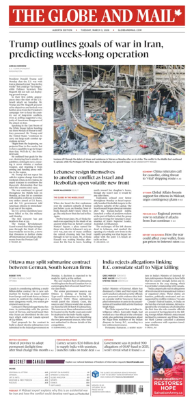 Cover of The Globe and Mail (Alberta Edition)