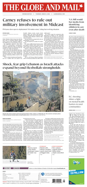 Cover of The Globe and Mail (Ontario Edition)