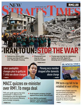 Cover of New Straits Times