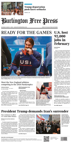 Cover of Burlington Free Press