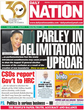 Cover of Daily Nation Newspaper