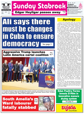 Cover of Stabroek News Sunday