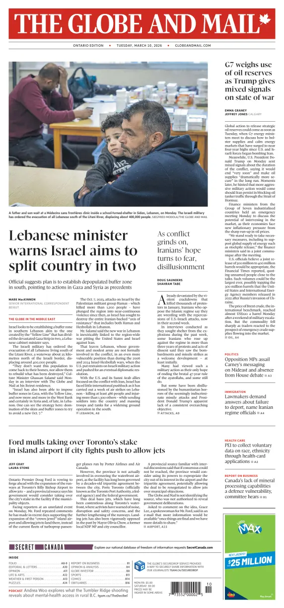 Cover of The Globe and Mail (Ontario Edition)