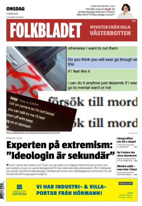 Cover of Folkbladet Vasterbotten
