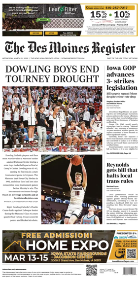 Cover of The Des Moines Register