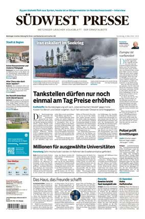 Cover of Sudwest Presse - Metzinger Uracher Volksblatt - Der Ermstalbote