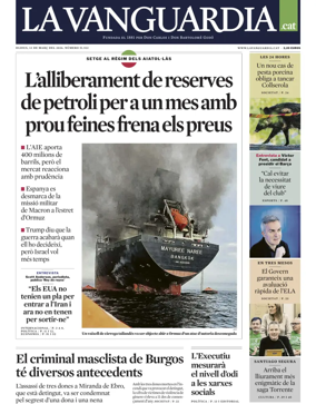 Cover of La Vanguardia (Catalonia - 1st edition)