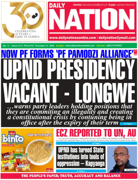 Cover of Daily Nation Newspaper