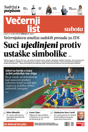 Cover of Vecernji list - Zagreb