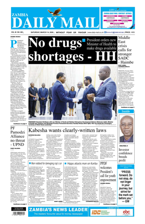 Cover of Zambia Daily Mail
