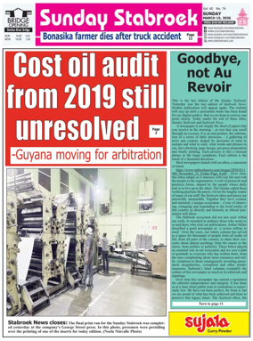 Cover of Stabroek News Sunday