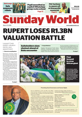 Cover of Sunday World (South Africa)