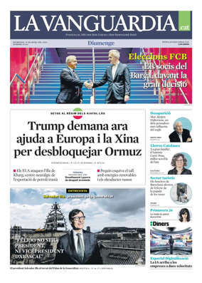 Cover of La Vanguardia (Catala)