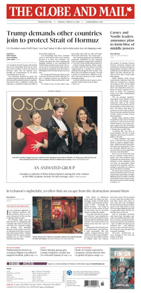 Cover of The Globe and Mail (Prairie Edition)